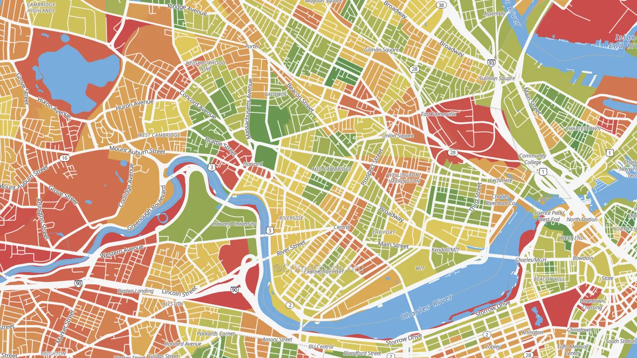 Mid-Cambridge, Cambridge, MA Map of Drug-Related Crime Rates
