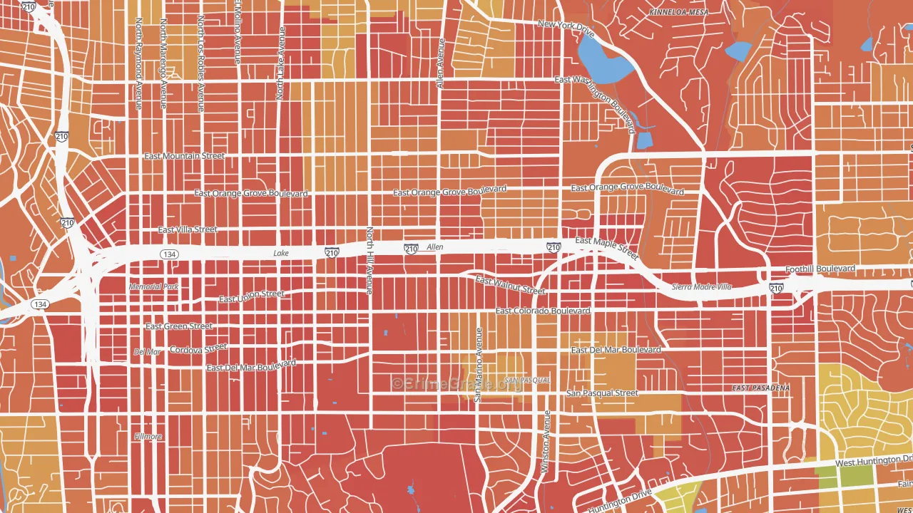 Mid Central, Pasadena, CA Map of Drug-Related Crime Rates