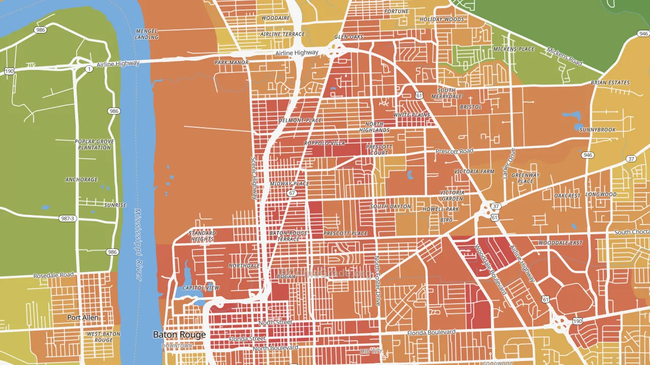 Mid City North, Baton Rouge, LA Map of Drug-Related Crime Rates