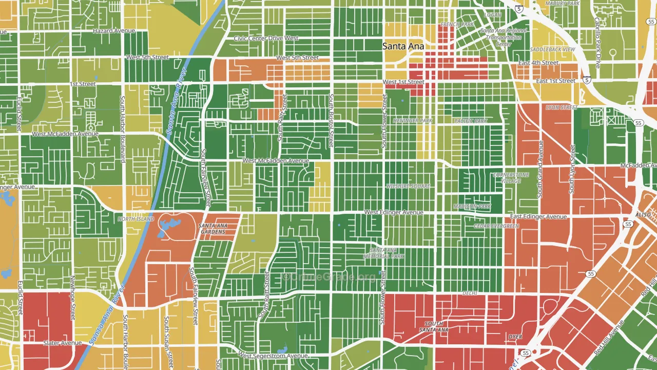 Mid City-Santa Ana, Santa Ana, CA Map of Drug-Related Crime Rates