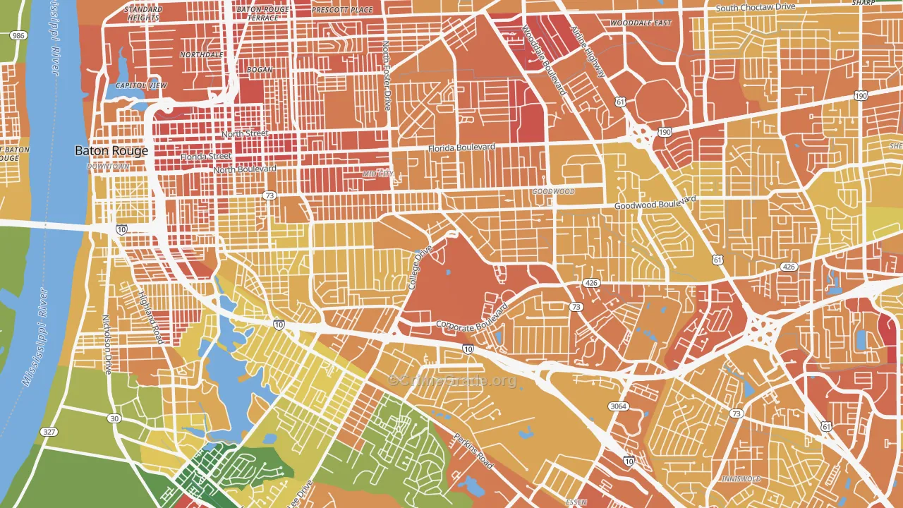 Mid City South, Baton Rouge, LA Map of Drug-Related Crime Rates