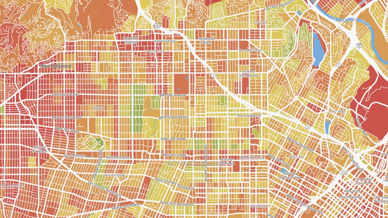 Mid Wilshire, Los Angeles, CA Map of Drug-Related Crime Rates