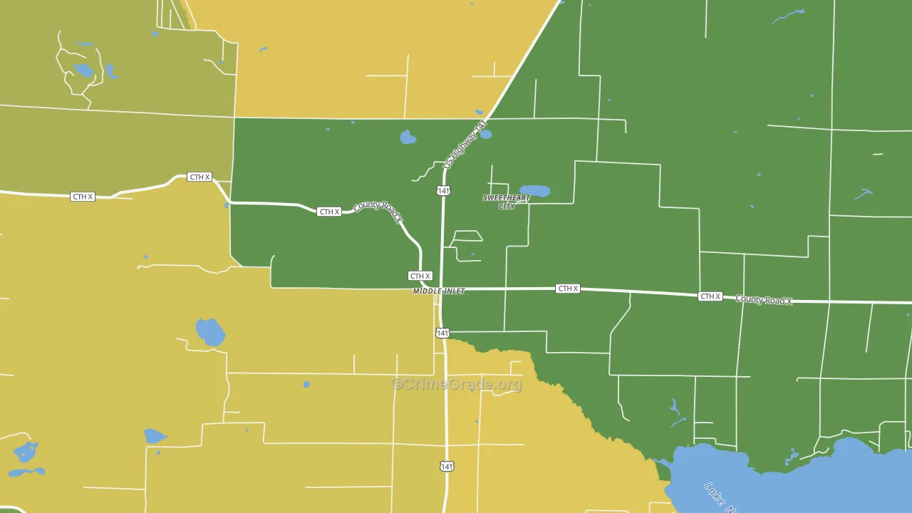 Middle Inlet, WI Map of Drug-Related Crime Rates
