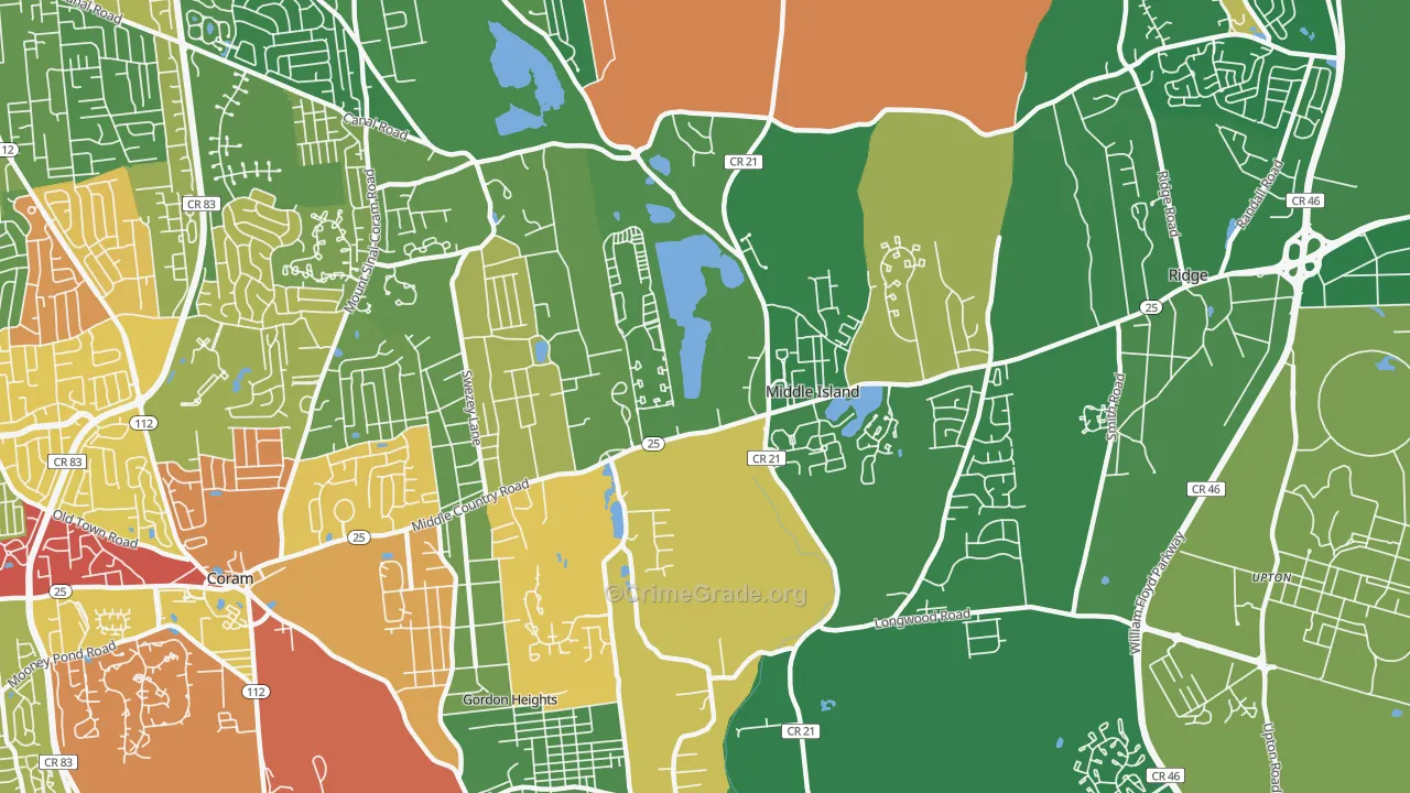 Middle Island, NY Map of Drug-Related Crime Rates
