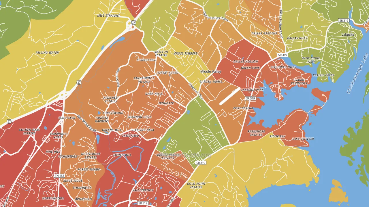 Middle Valley, TN Map of Drug-Related Crime Rates