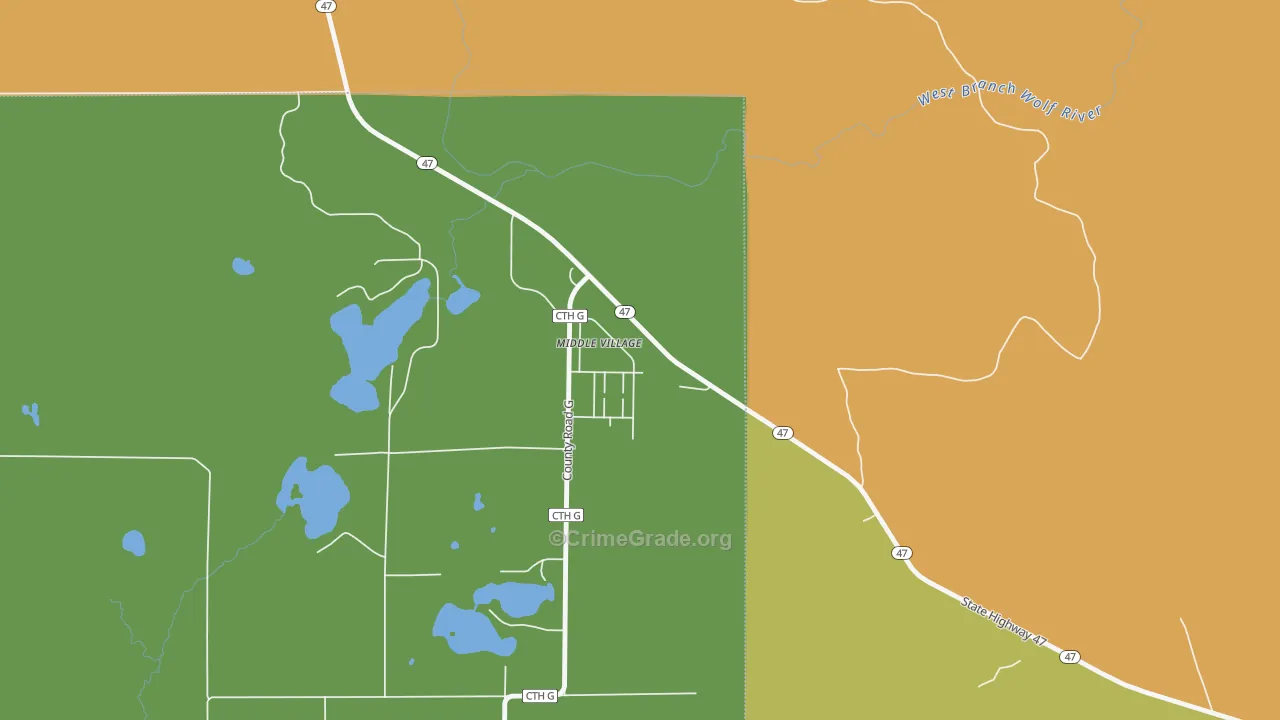 Middle Village, WI Map of Drug-Related Crime Rates