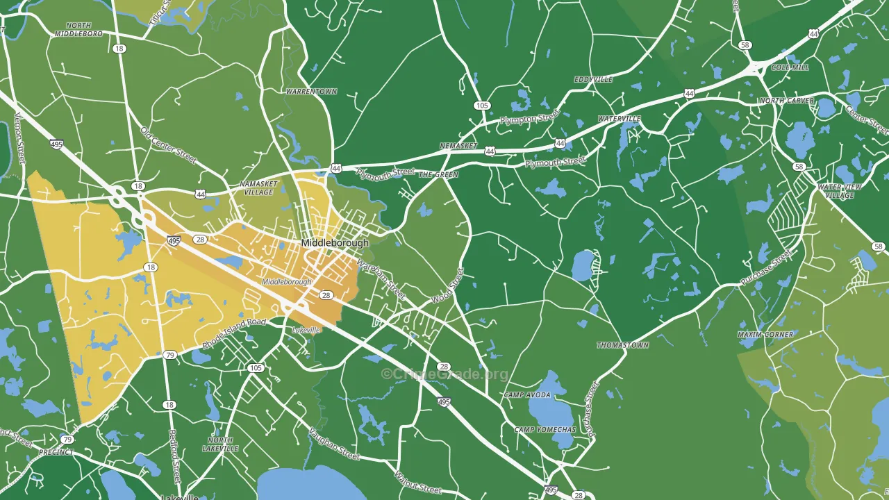 Middleboro, MA Map of Drug-Related Crime Rates
