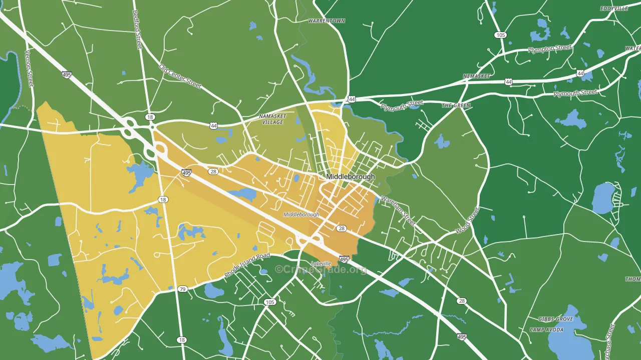 Middleborough Center, MA Map of Drug-Related Crime Rates