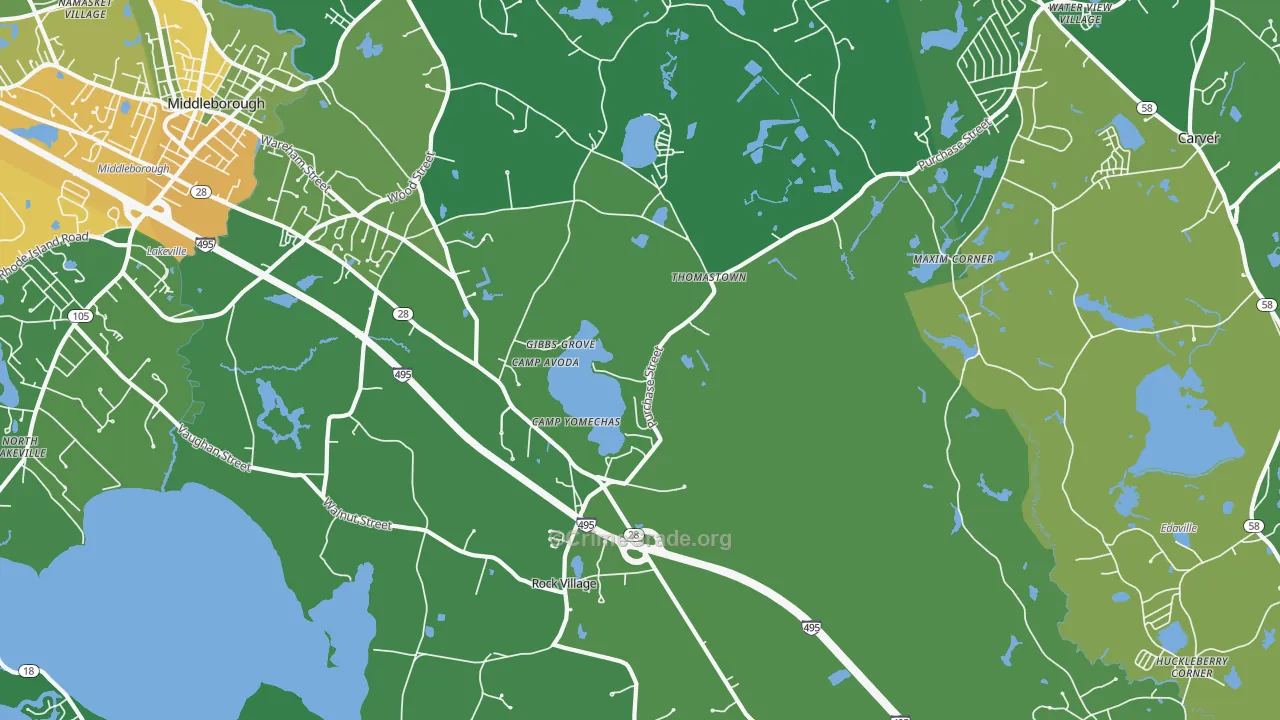 Middleborough, MA Map of Drug-Related Crime Rates