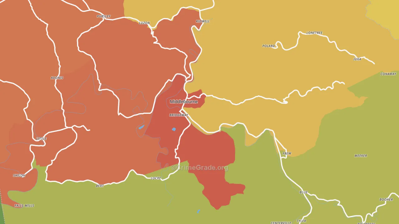 Middlebourne, WV Map of Drug-Related Crime Rates