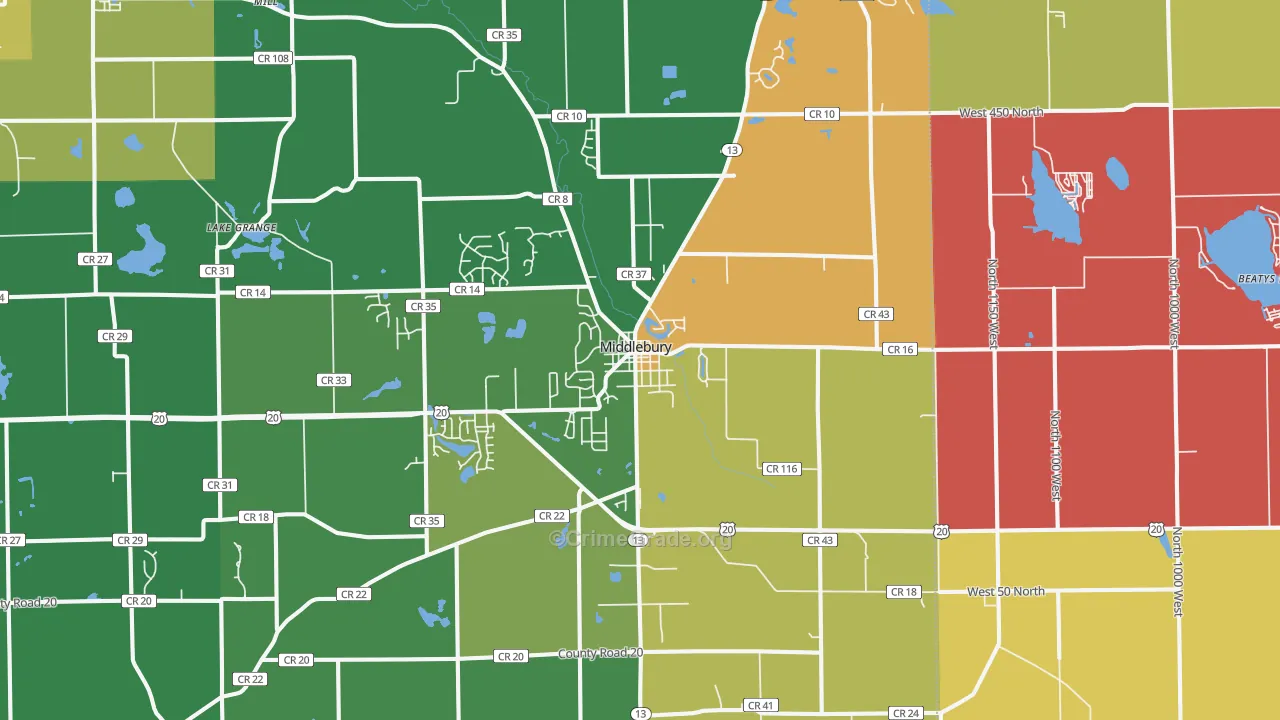 Middlebury, IN Map of Drug-Related Crime Rates