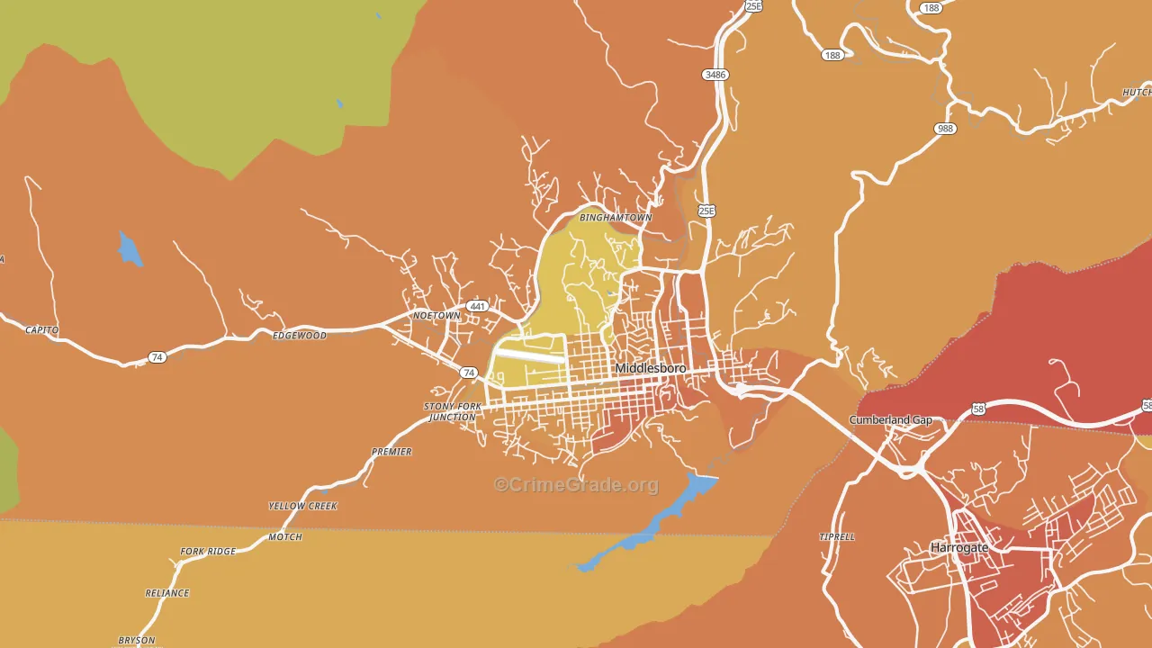 Middlesboro, KY Map of Drug-Related Crime Rates