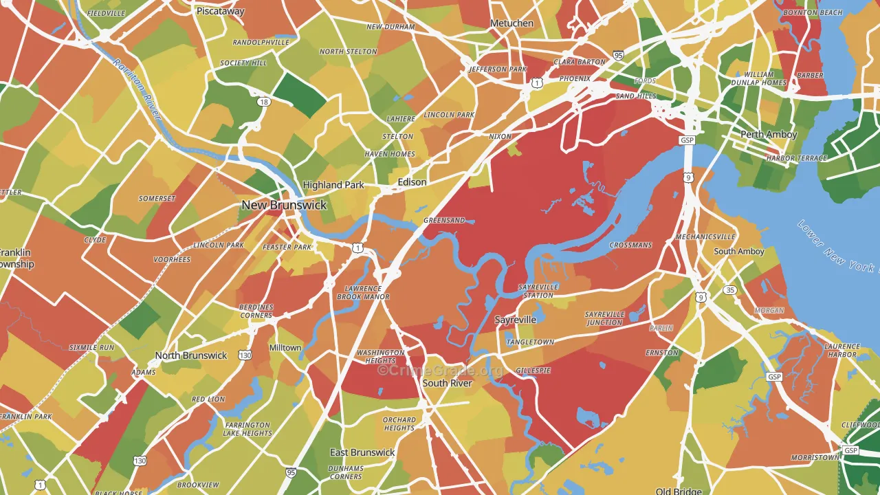 Middlesex County, NJ Map of Drug-Related Crime Rates