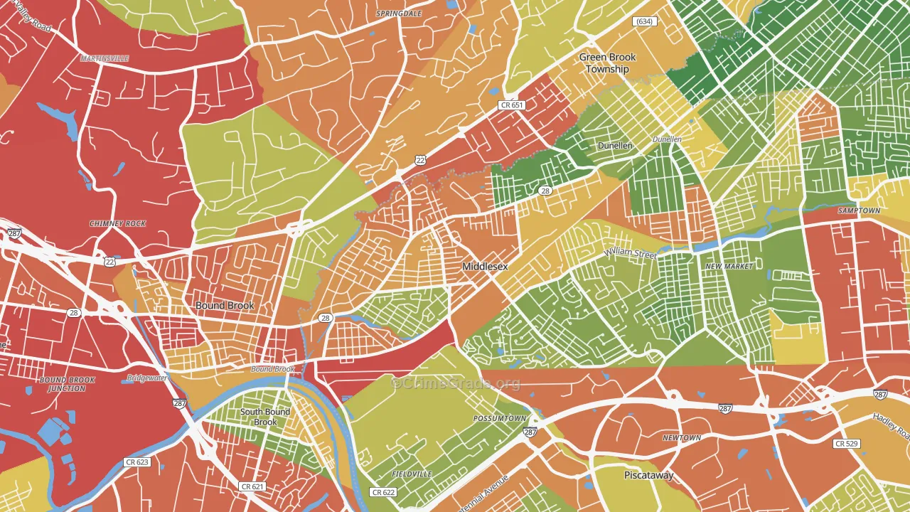 Middlesex, NJ Map of Drug-Related Crime Rates