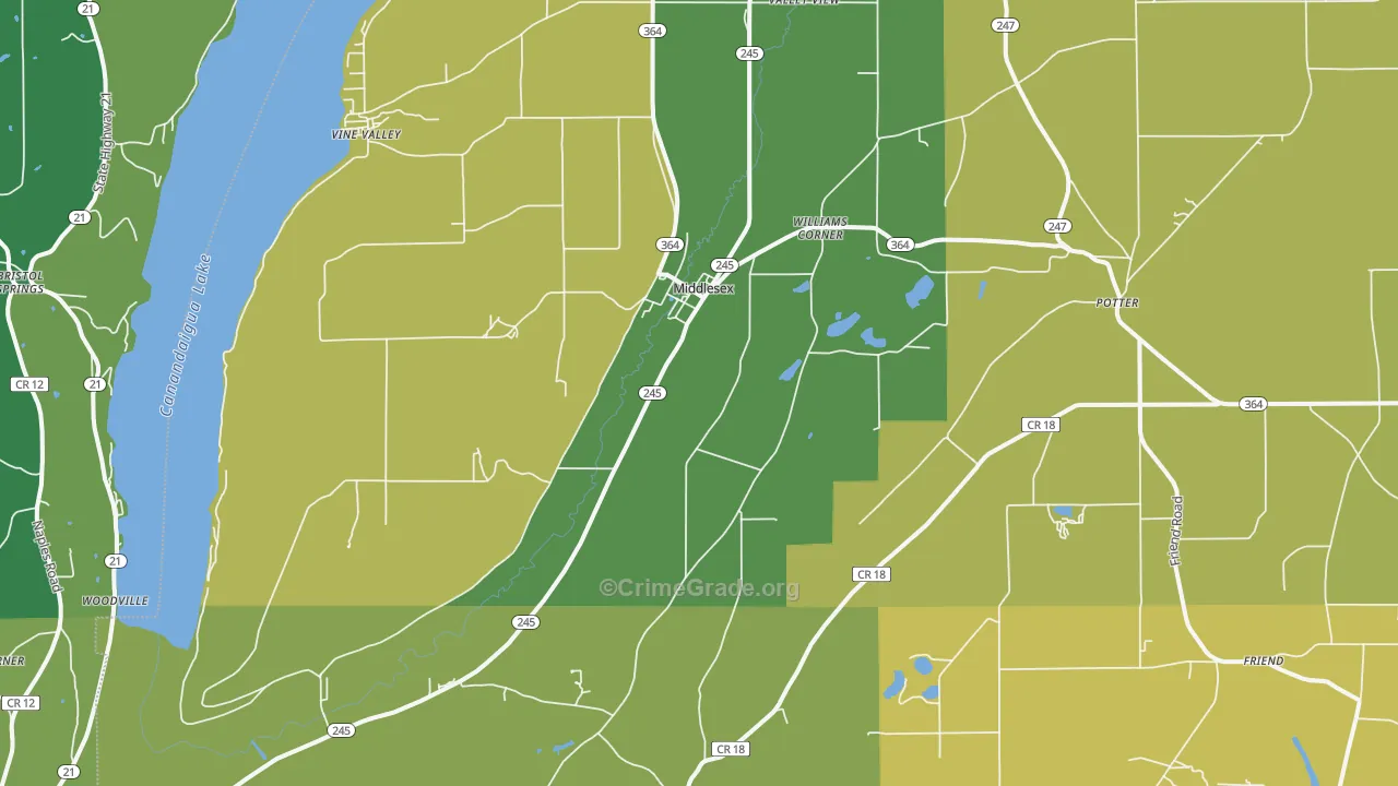 Middlesex, NY Map of Drug-Related Crime Rates
