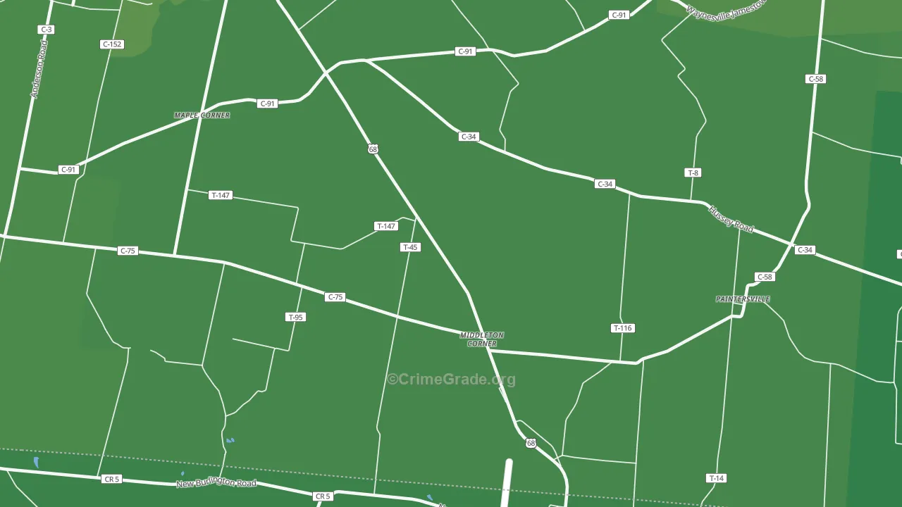 Middleton Corner, OH Map of Drug-Related Crime Rates