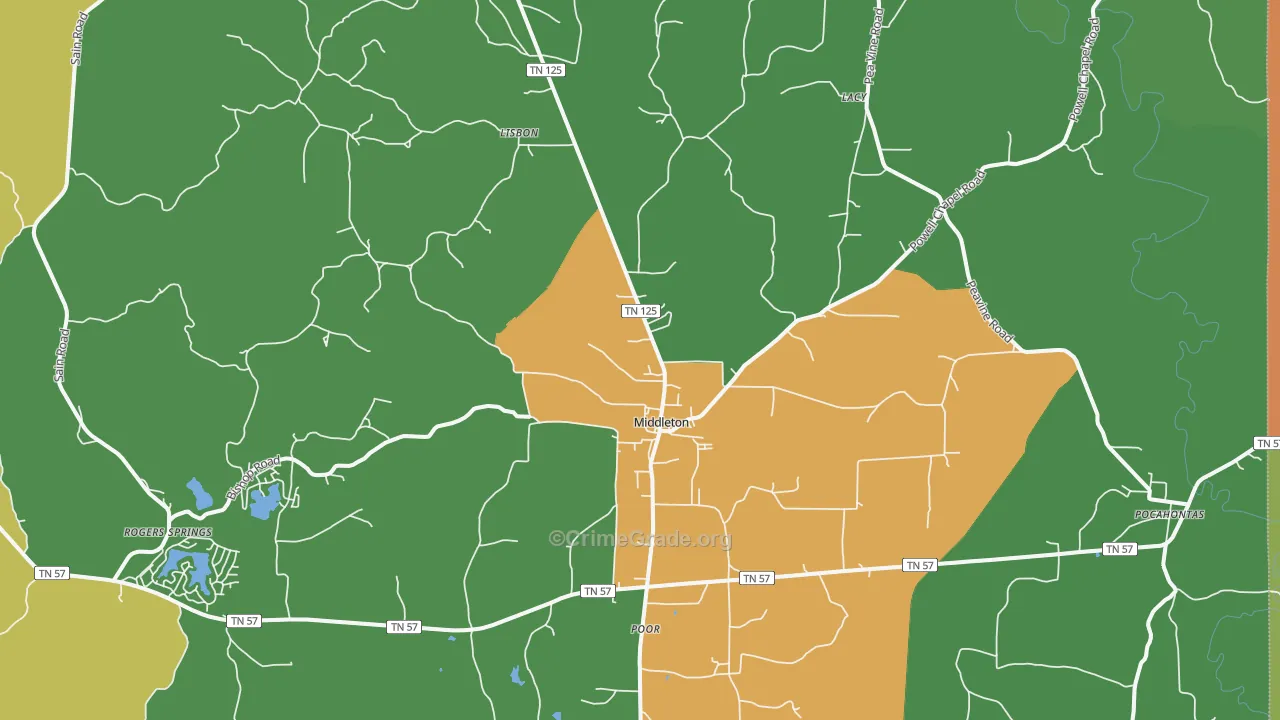 Middleton, TN Map of Drug-Related Crime Rates