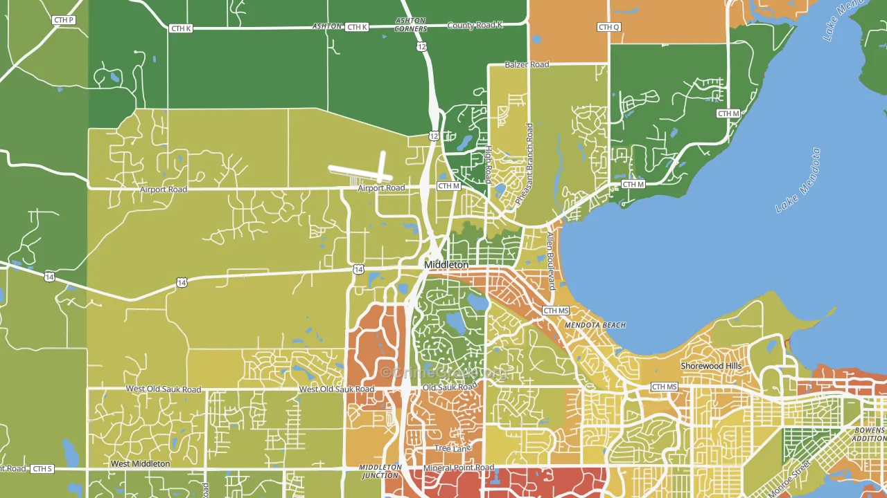 Middleton, WI Map of Drug-Related Crime Rates