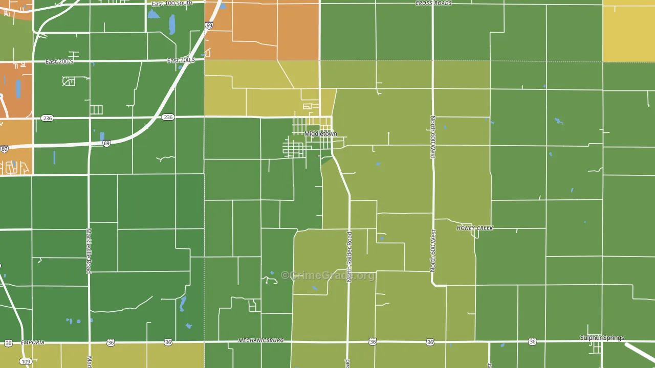 Middletown, IN Map of Drug-Related Crime Rates