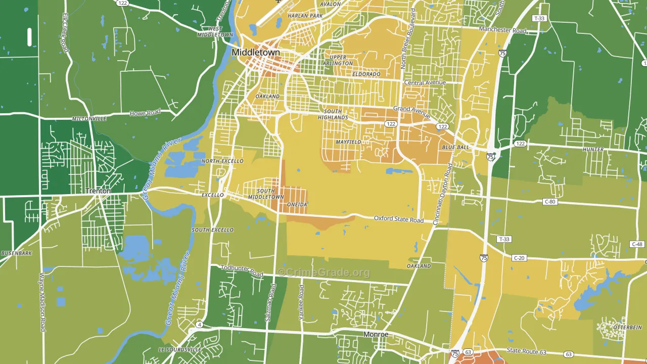 Middletown, OH Map of Drug-Related Crime Rates