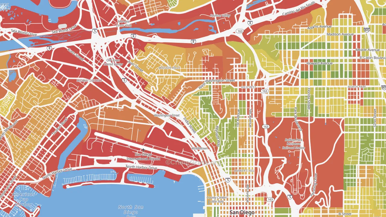 Middletown, San Diego, CA Map of Drug-Related Crime Rates