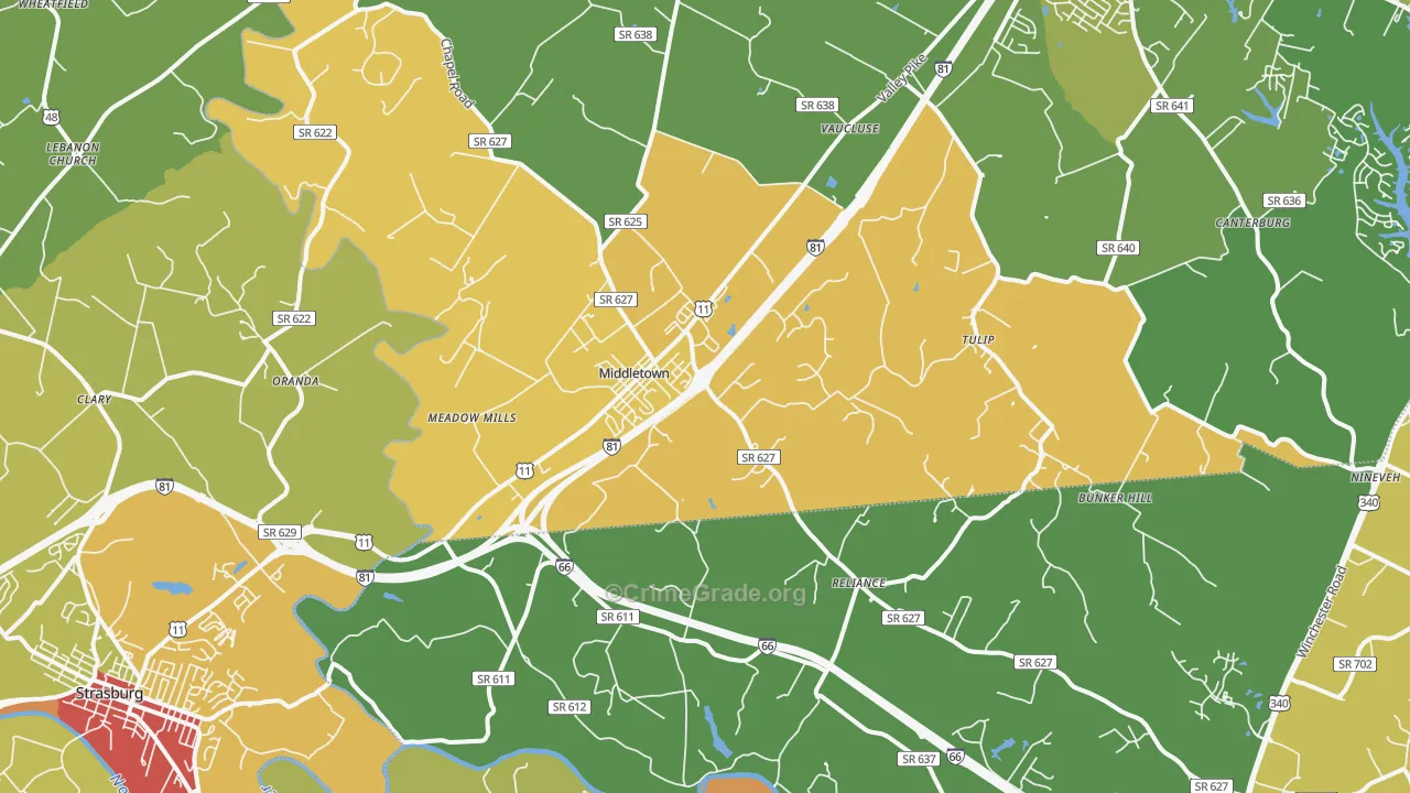 Middletown, VA Map of Drug-Related Crime Rates