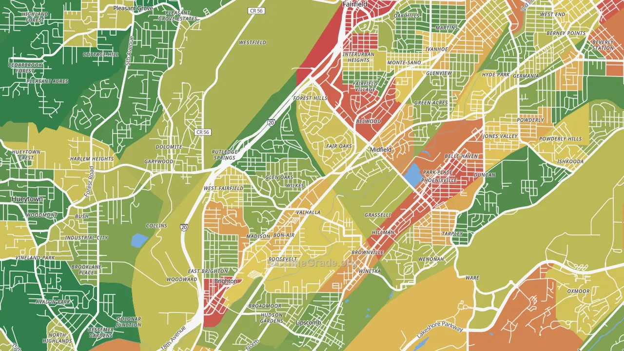 Midfield, AL Map of Drug-Related Crime Rates