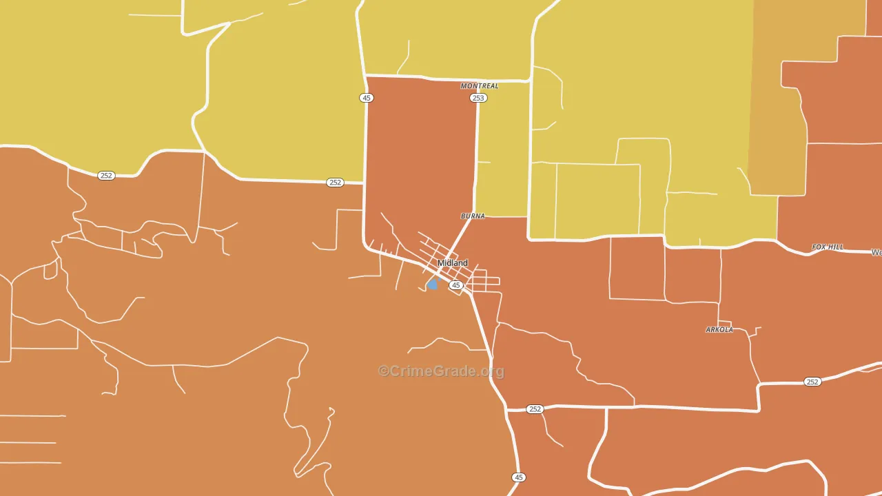 Midland, AR Map of Drug-Related Crime Rates