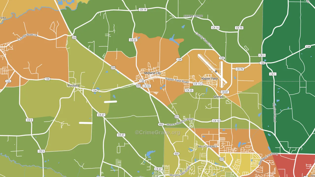 Midland City, AL Map of Drug-Related Crime Rates
