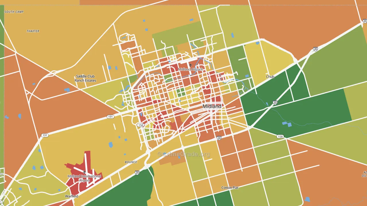 Midland County, TX Map of Drug-Related Crime Rates