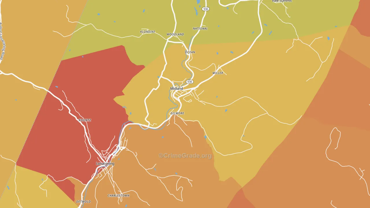 Midland, MD Map of Drug-Related Crime Rates