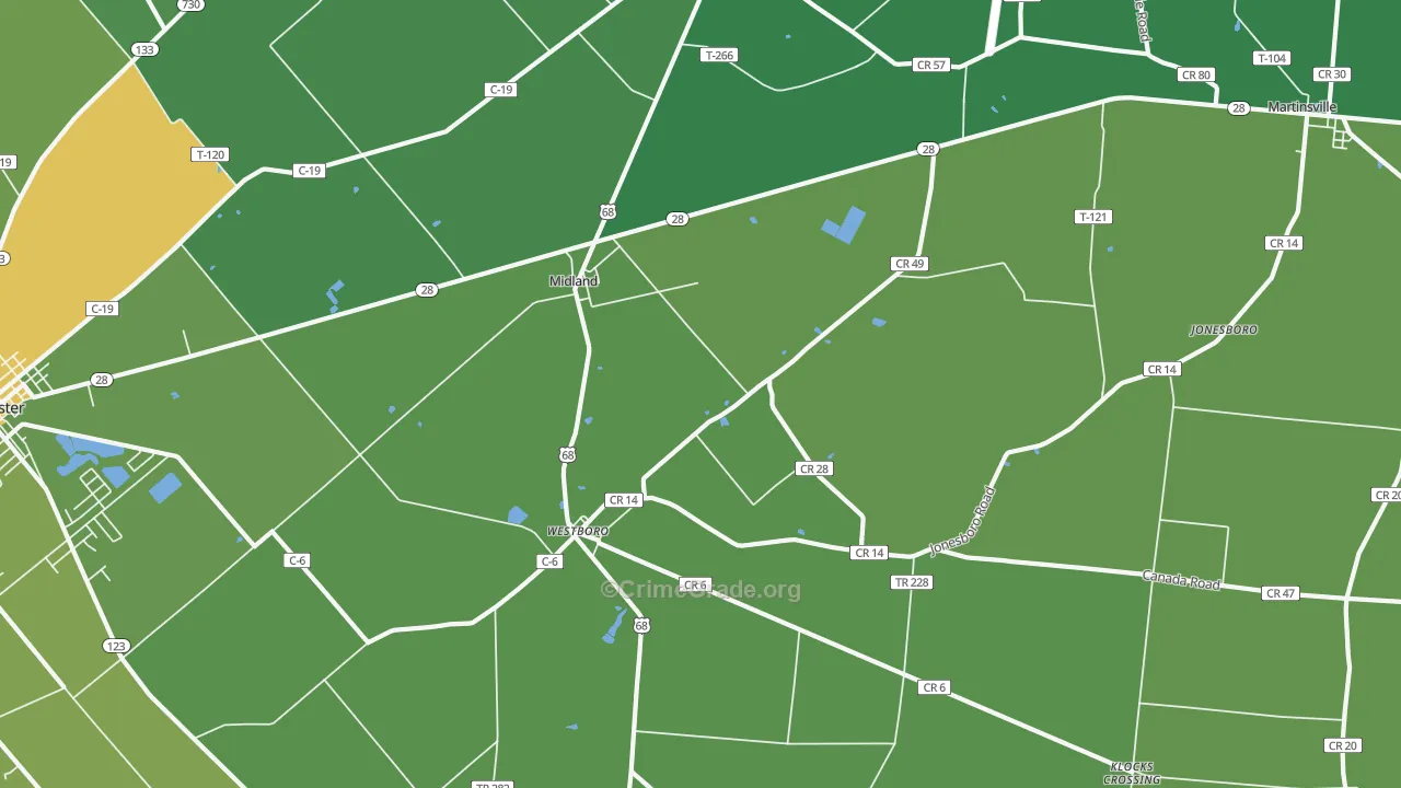 Midland, OH Map of Drug-Related Crime Rates