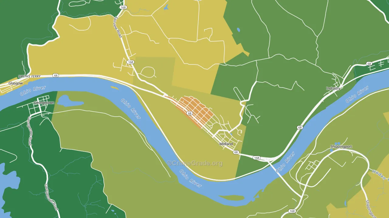 Midland, PA Map of Drug-Related Crime Rates