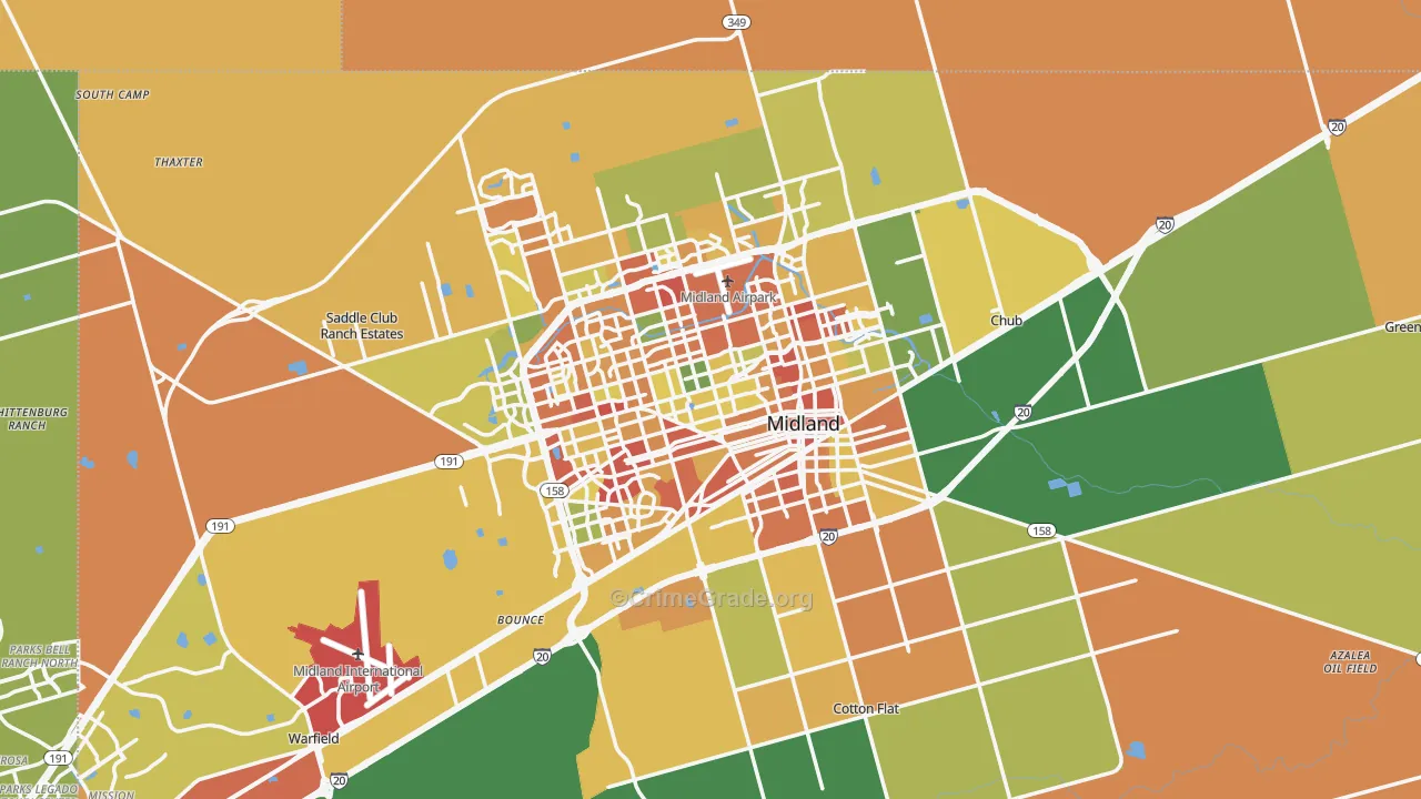 Midland, TX Map of Drug-Related Crime Rates