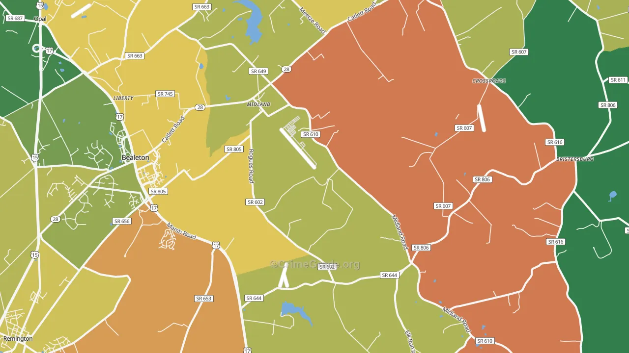 Midland, VA Map of Drug-Related Crime Rates