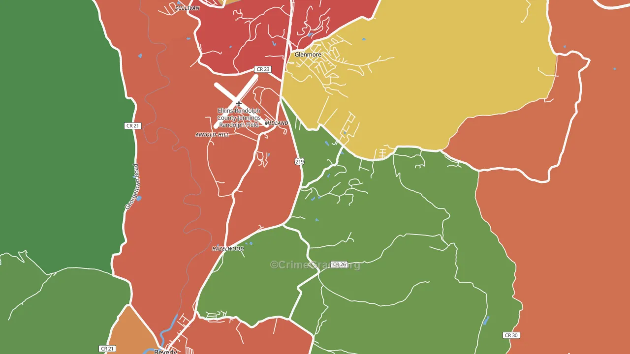 Midland, WV Map of Drug-Related Crime Rates