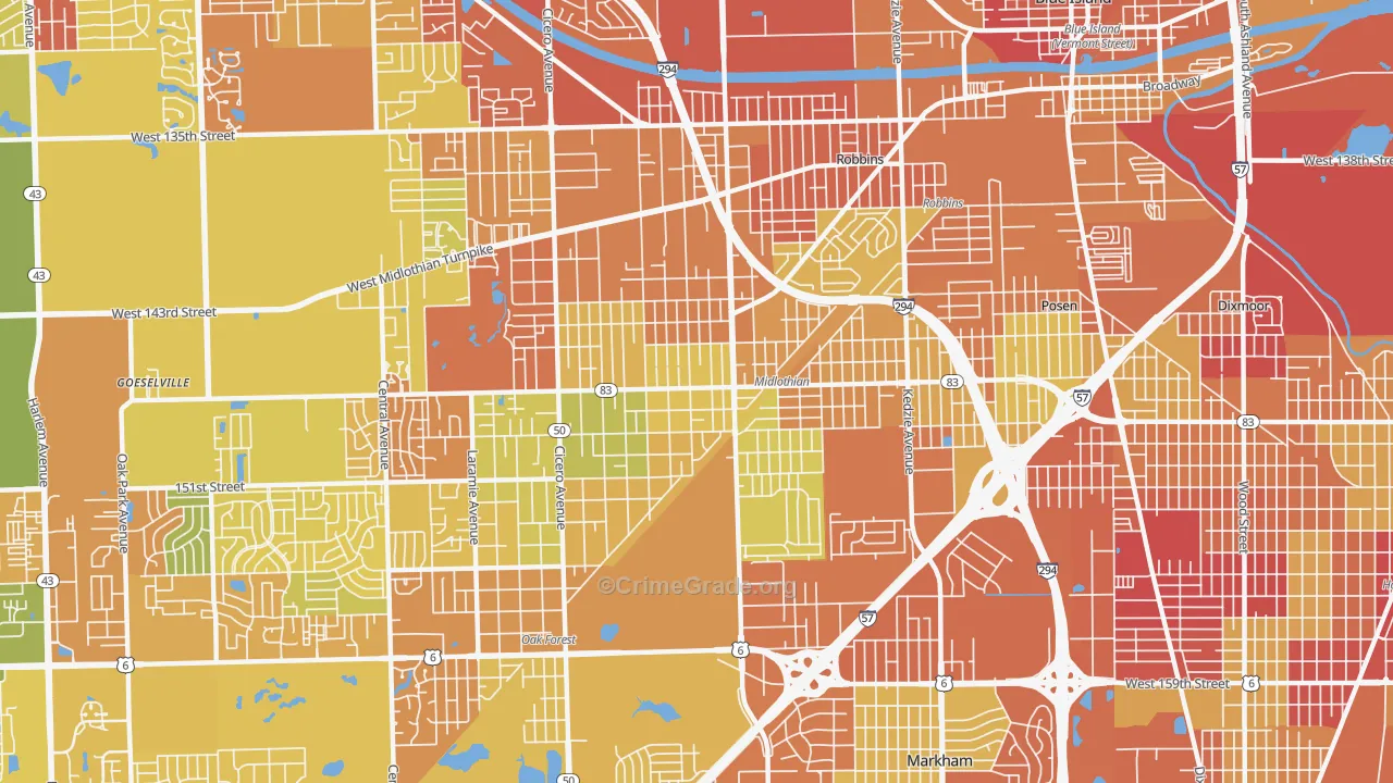 Midlothian, IL Map of Drug-Related Crime Rates