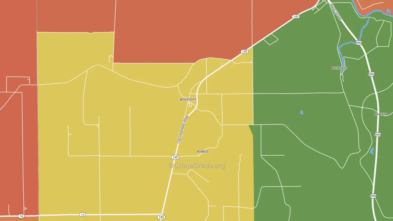 Midnight, MS Map of Drug-Related Crime Rates