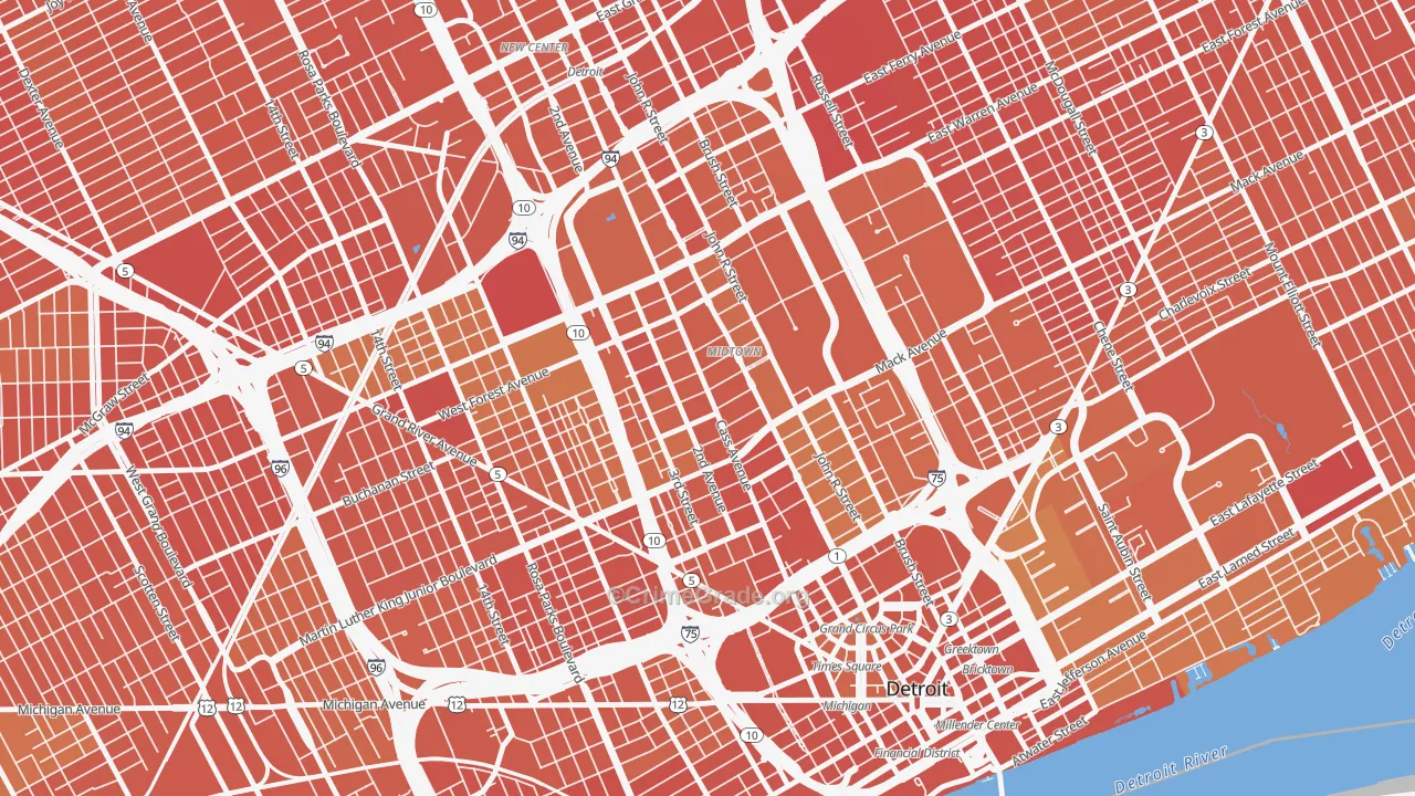 Midtown-Detroit, Detroit, MI Map of Drug-Related Crime Rates