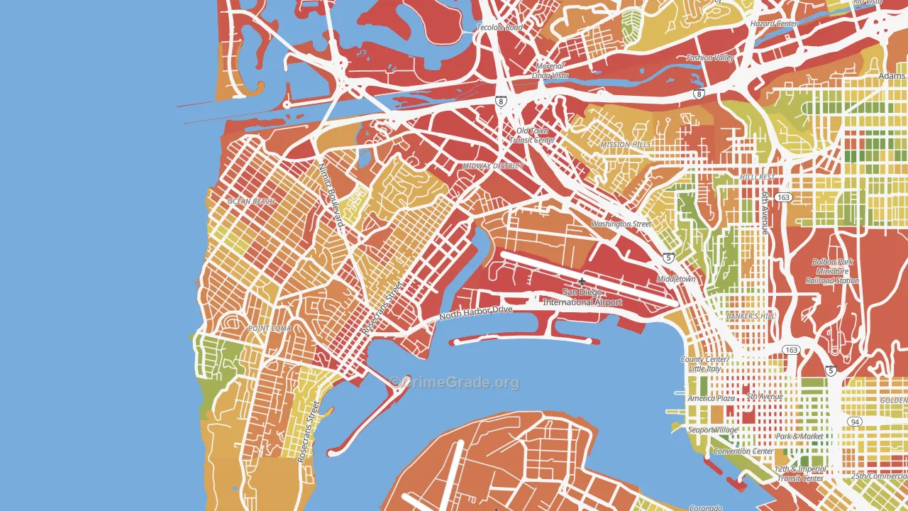 Midtown District, San Diego, CA Map of Drug-Related Crime Rates