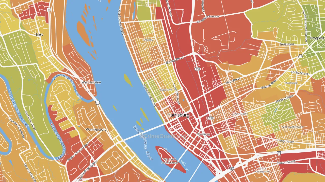 Midtown Harrisburg, Harrisburg, PA Map of Drug-Related Crime Rates