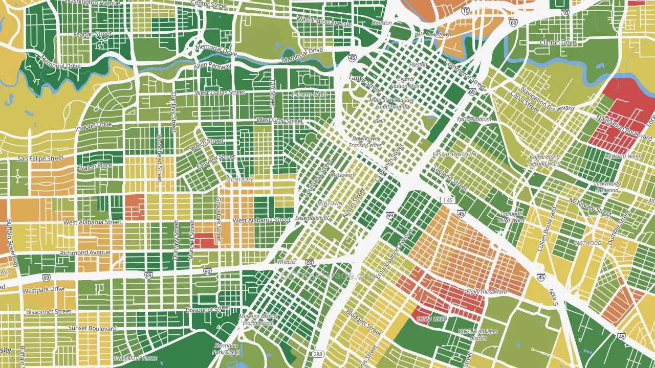 Midtown, Houston, TX Map of Drug-Related Crime Rates