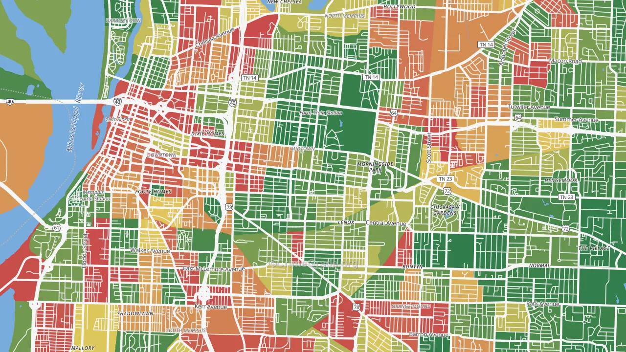 Midtown-Memphis, Memphis, TN Map of Drug-Related Crime Rates