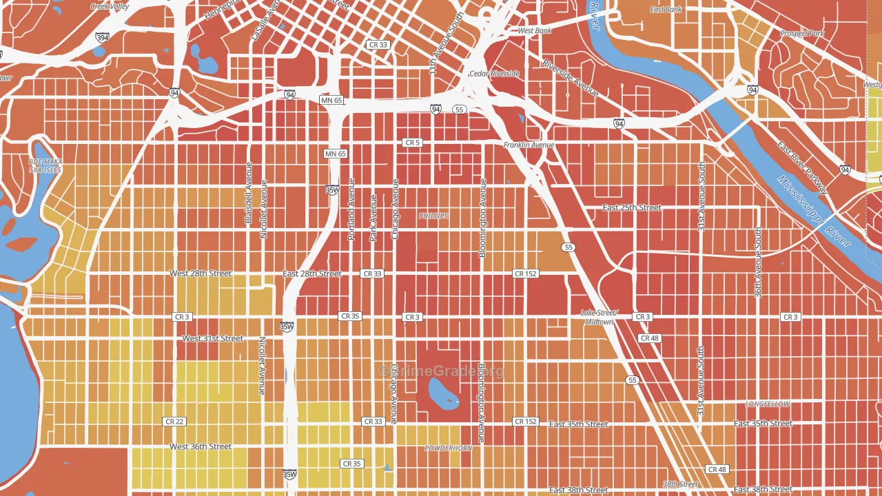 Midtown Phillips, Minneapolis, MN Map of Drug-Related Crime Rates