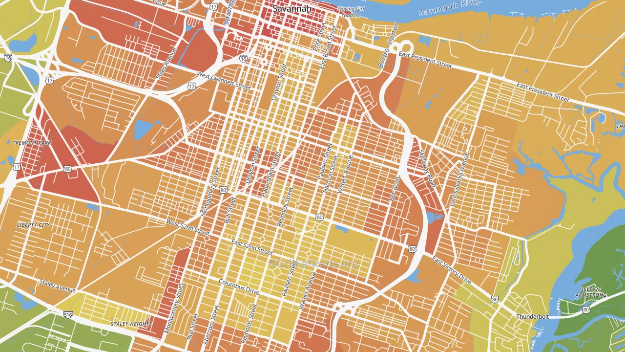 Midtown Savannah, Savannah, GA Map of Drug-Related Crime Rates