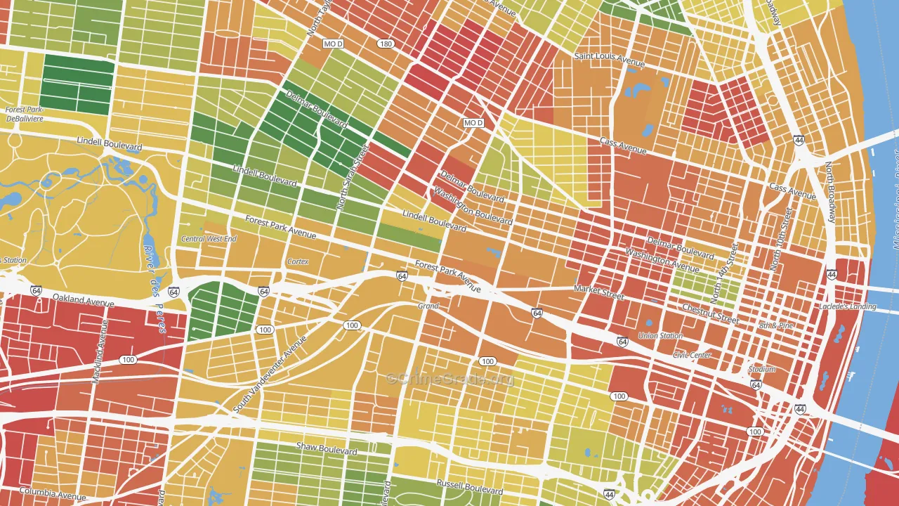 Midtown St. Louis, St. Louis, MO Map of Drug-Related Crime Rates