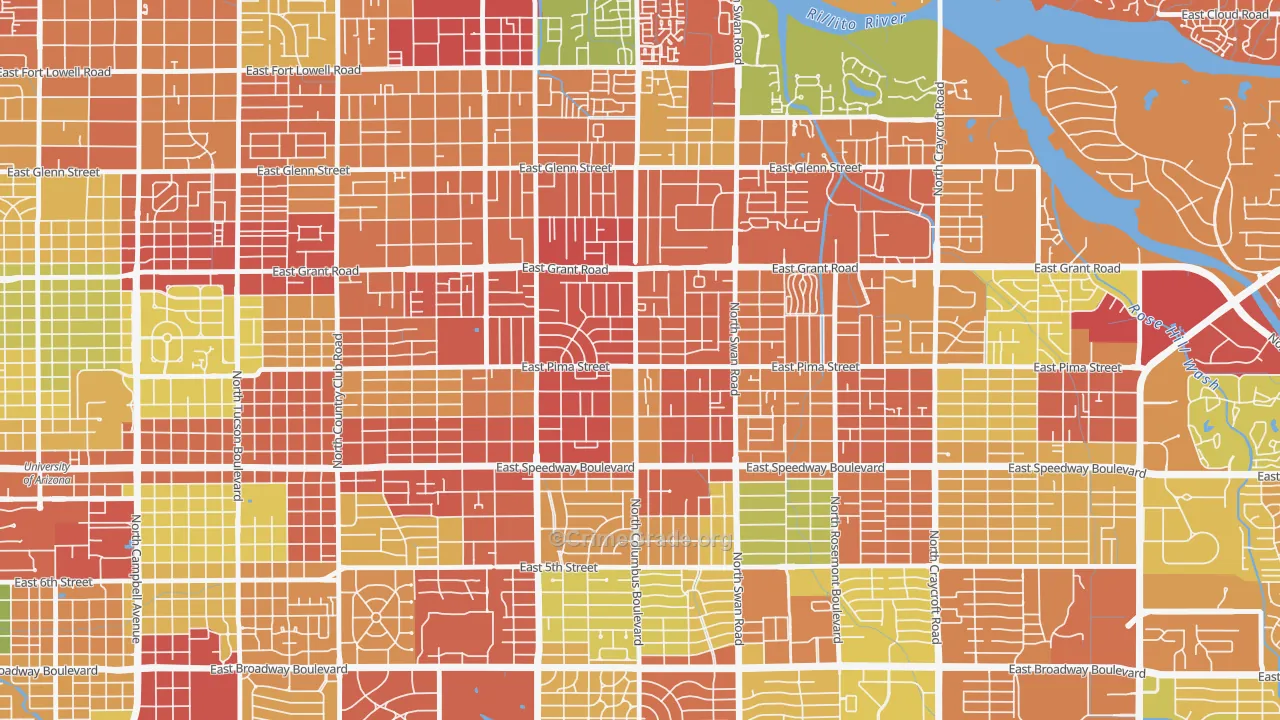 Midtown, Tucson, AZ Map of Drug-Related Crime Rates