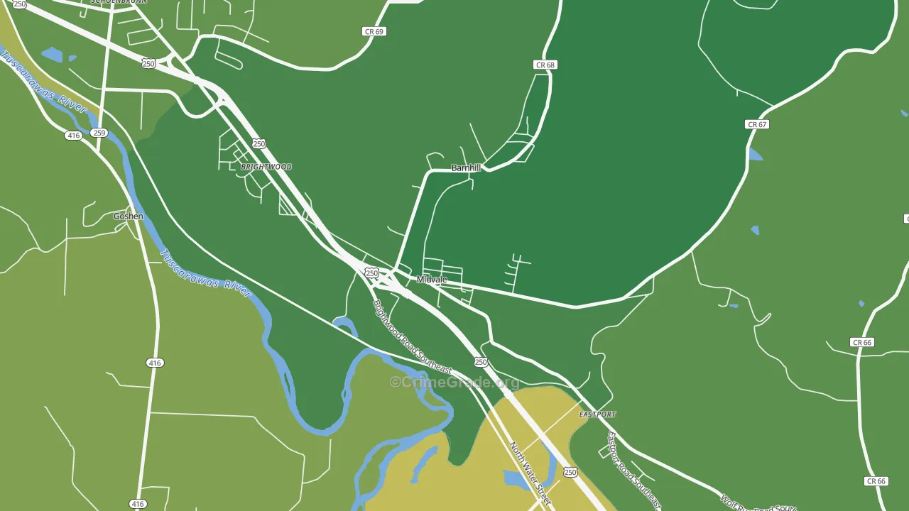 Midvale, OH Map of Drug-Related Crime Rates