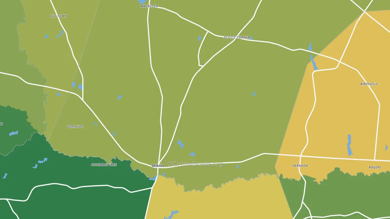Midville, GA Map of Drug-Related Crime Rates