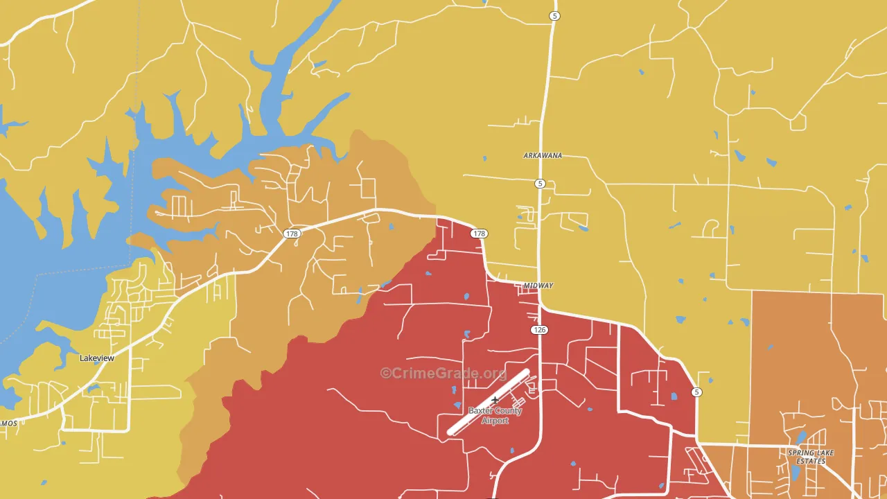 Midway, AR Map of Drug-Related Crime Rates